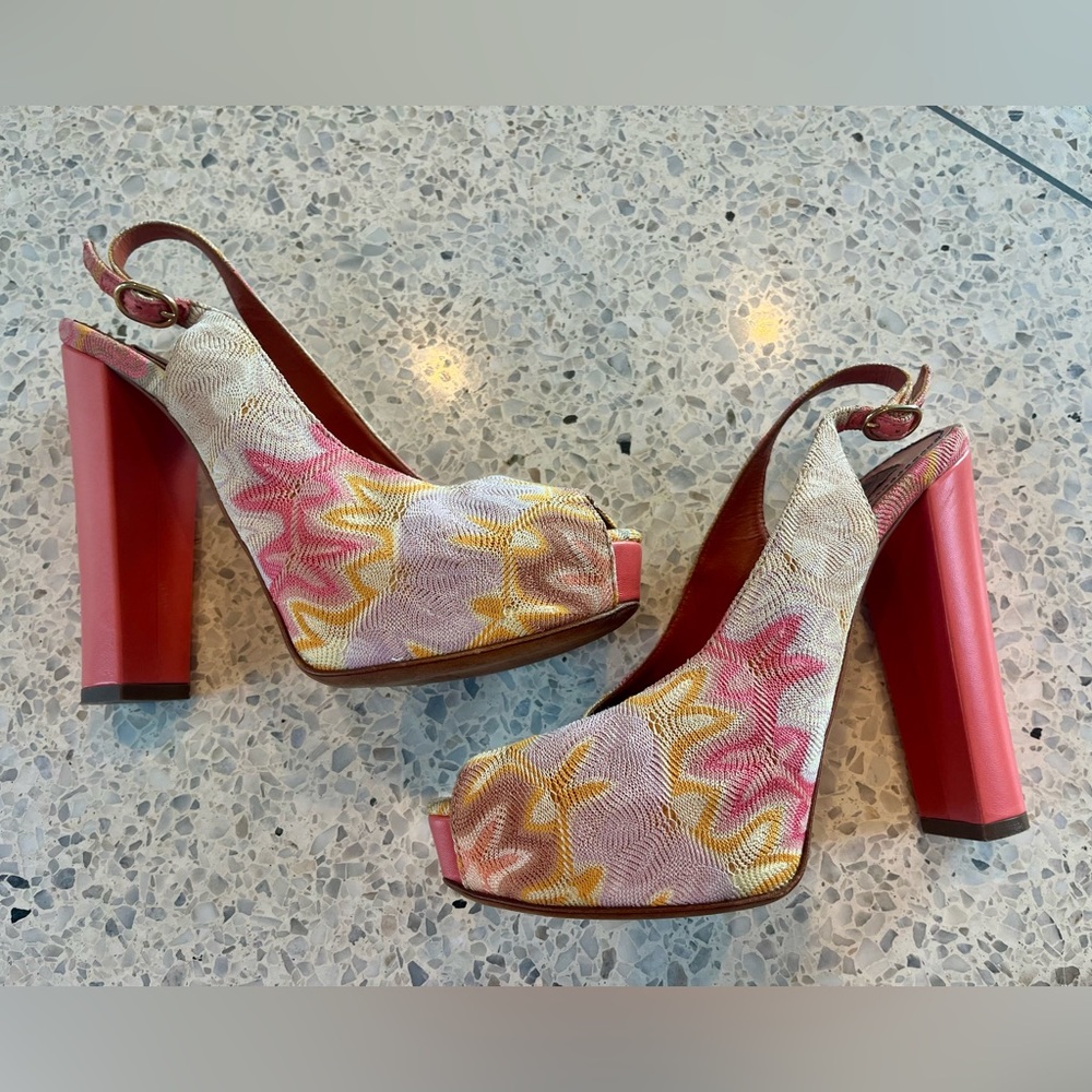 Missoni Vintage Multicolor Zigzag Platform Heels